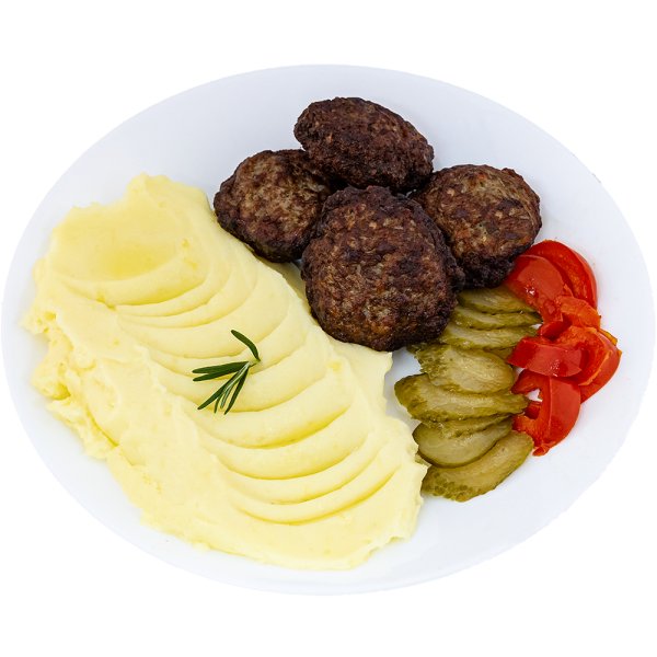 Chiftele cu piure și murături
